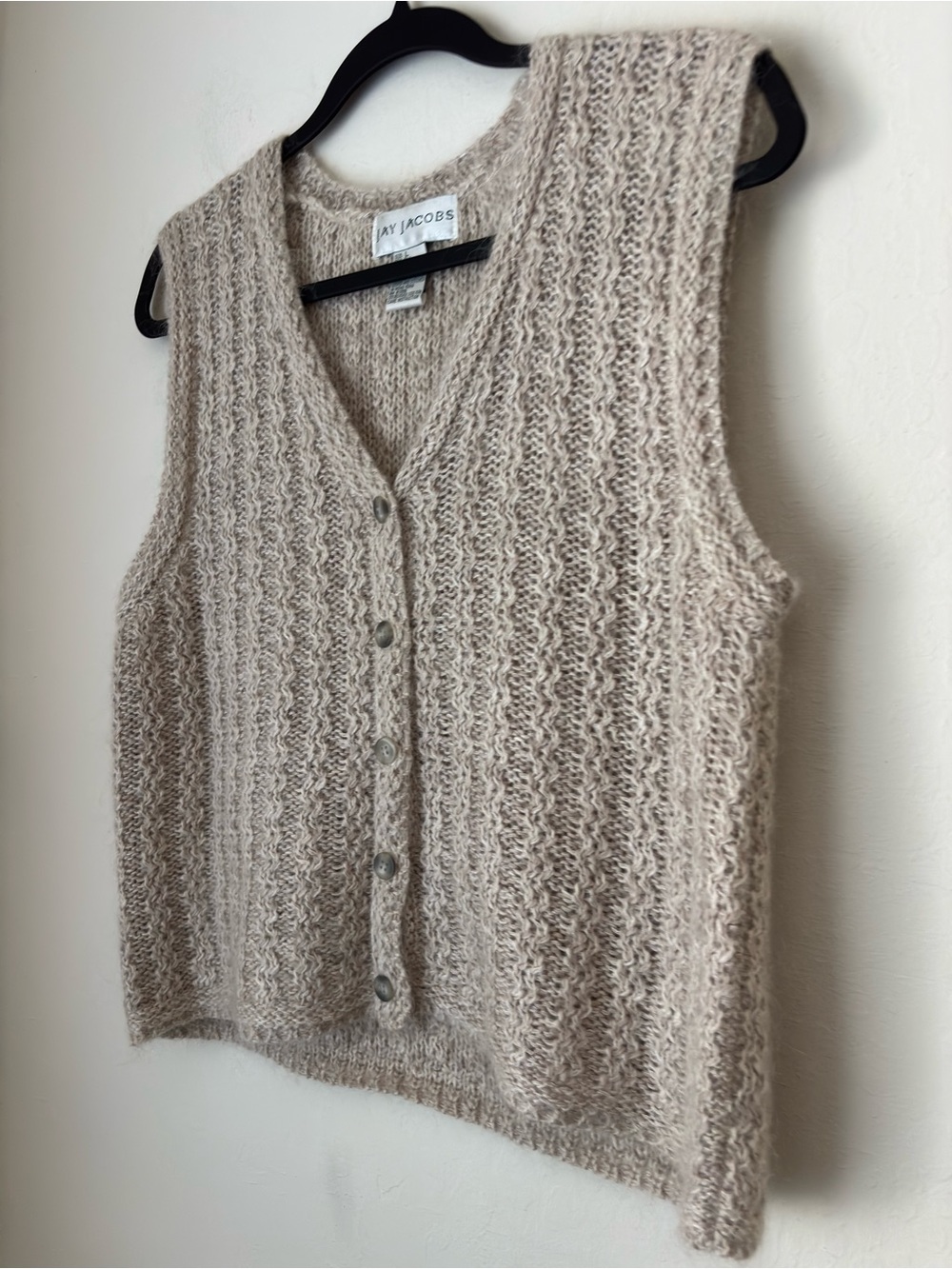 Jay Jacobs Vintage Silk Mohair Wool Knit Vest Size Large 90s Minimalist Natural - Picture 2 of 8